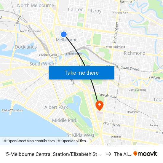 5-Melbourne Central Station/Elizabeth St (Melbourne City) to The Alfred map