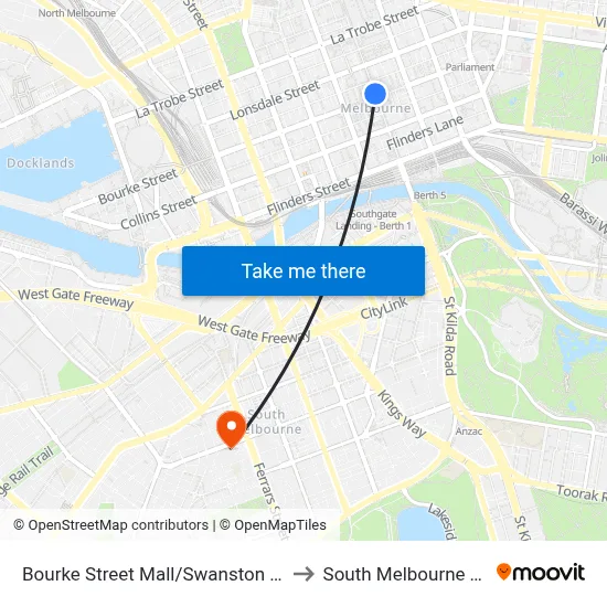 Bourke Street Mall/Swanston St #10 to South Melbourne Tarot map