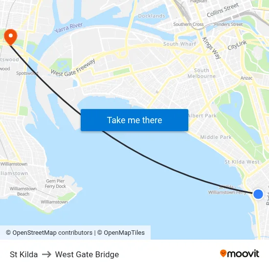 St Kilda to West Gate Bridge map