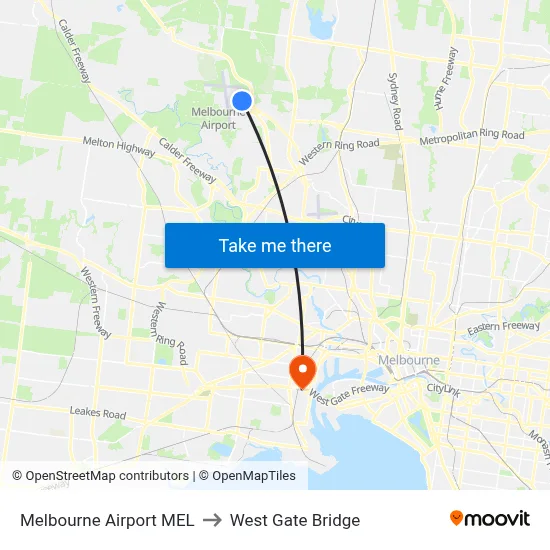 Melbourne Airport MEL to West Gate Bridge map