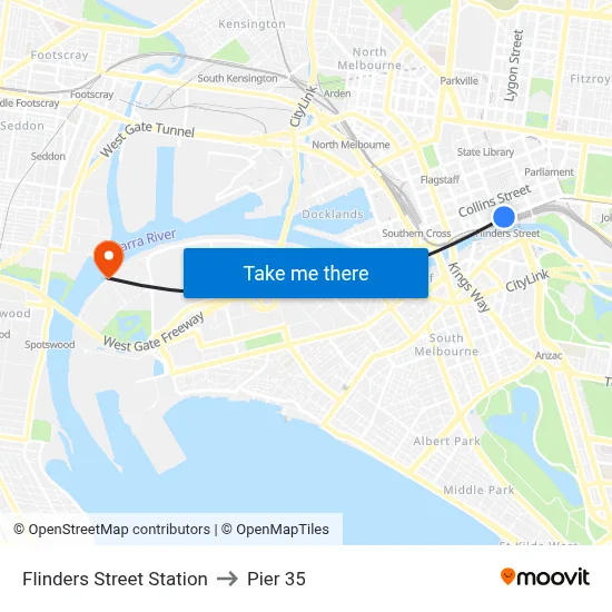 Flinders Street Station to Pier 35 map