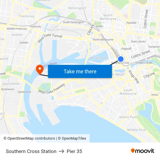 Southern Cross Station to Pier 35 map