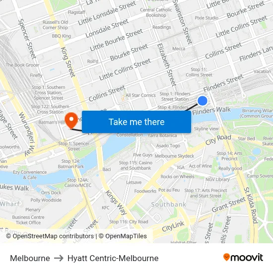 Melbourne to Hyatt Centric-Melbourne map