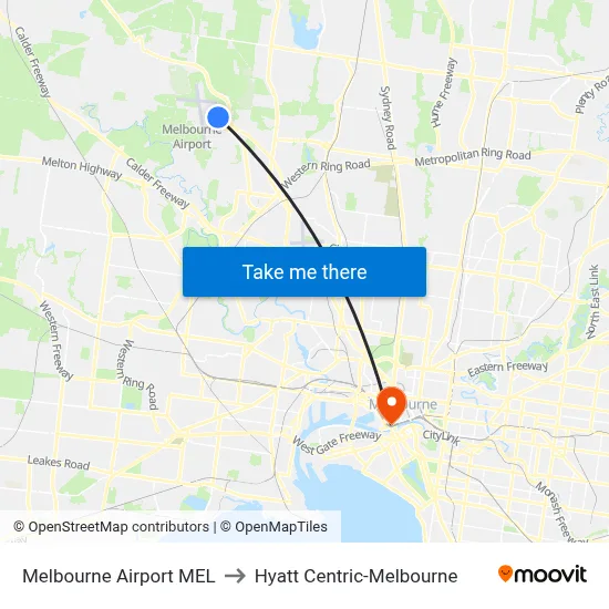 Melbourne Airport MEL to Hyatt Centric-Melbourne map
