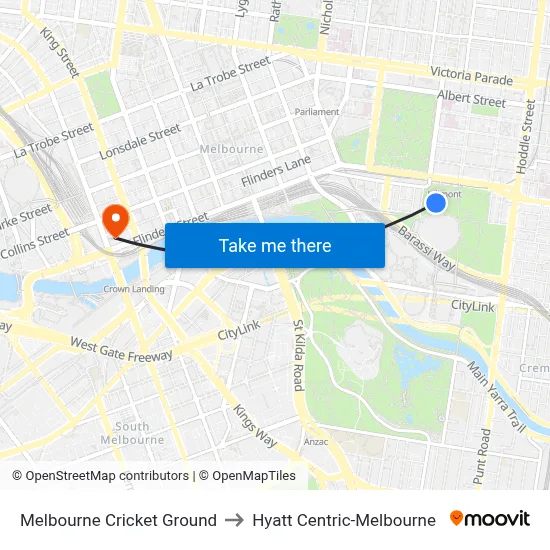 Melbourne Cricket Ground to Hyatt Centric-Melbourne map