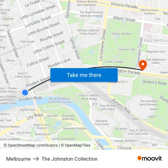 Melbourne to The Johnston Collection map