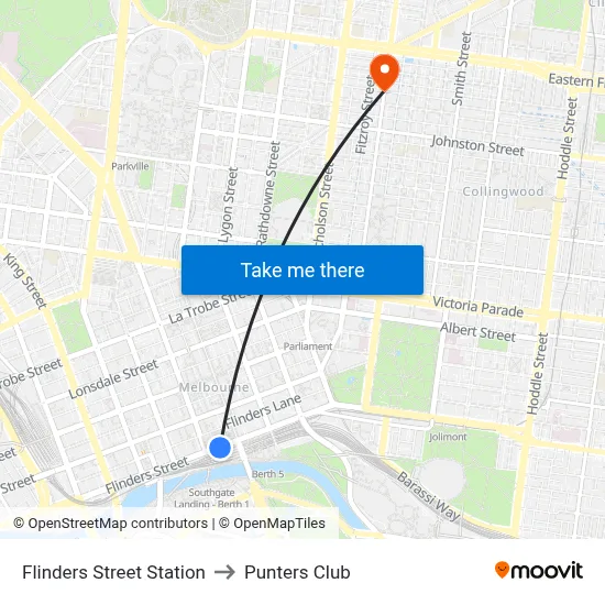 Flinders Street Station to Punters Club map