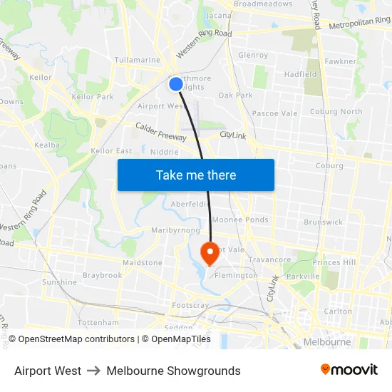 Airport West to Melbourne Showgrounds map