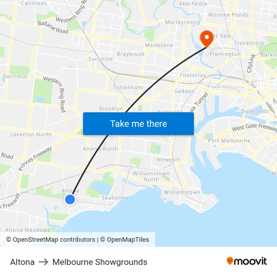 Altona to Melbourne Showgrounds map