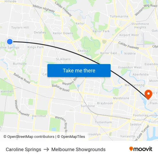 Caroline Springs to Melbourne Showgrounds map