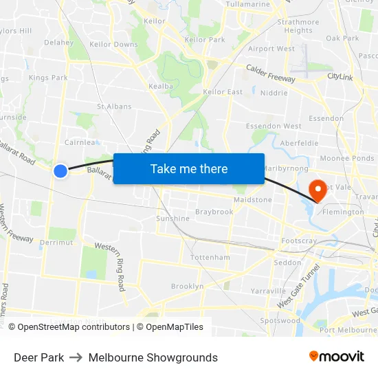 Deer Park to Melbourne Showgrounds map