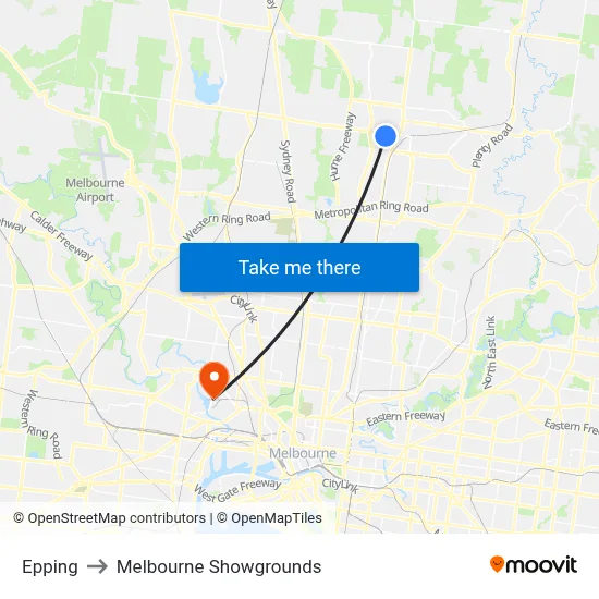 Epping to Melbourne Showgrounds map