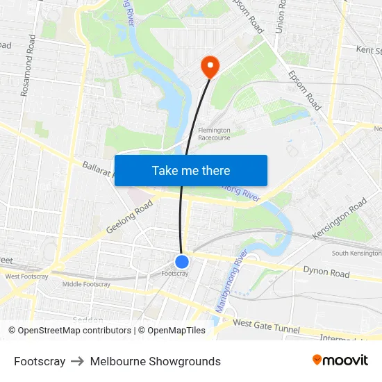 Footscray to Melbourne Showgrounds map