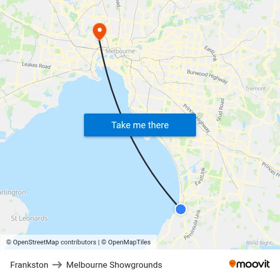 Frankston to Melbourne Showgrounds map