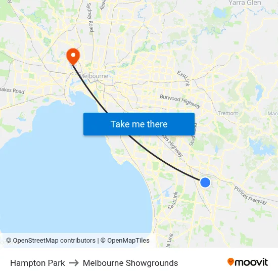 Hampton Park to Melbourne Showgrounds map