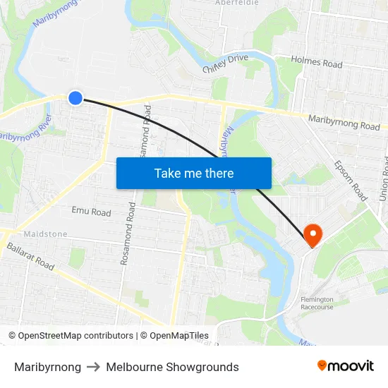 Maribyrnong to Melbourne Showgrounds map