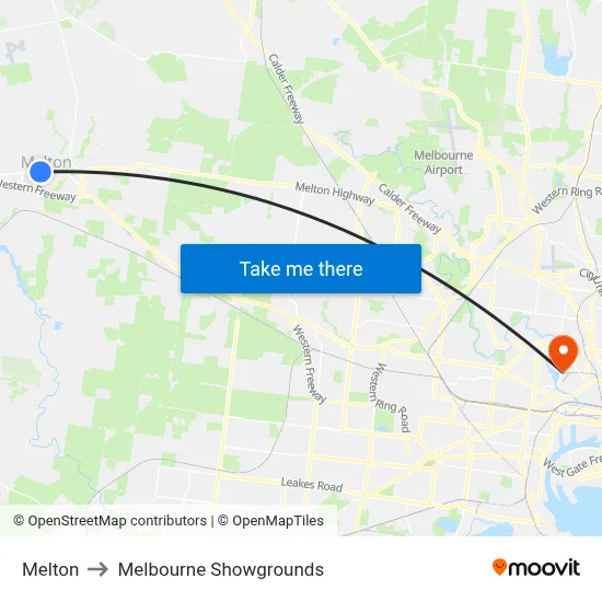 Melton to Melbourne Showgrounds map