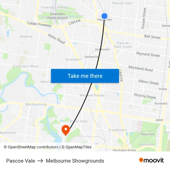 Pascoe Vale to Melbourne Showgrounds map
