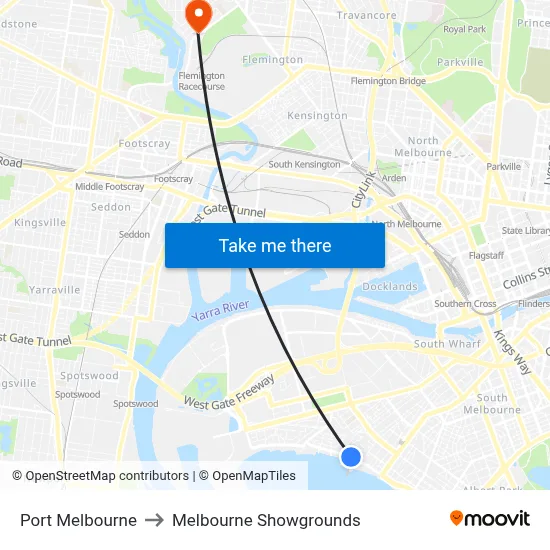 Port Melbourne to Melbourne Showgrounds map