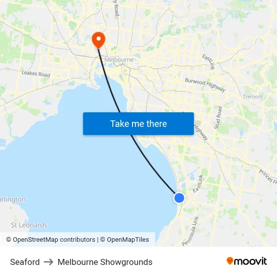 Seaford to Melbourne Showgrounds map