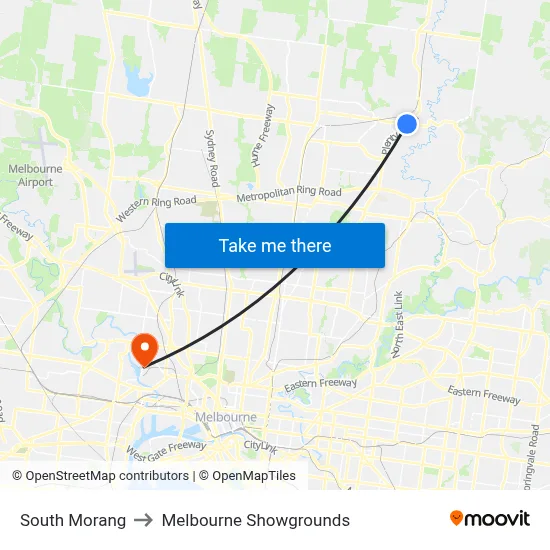 South Morang to Melbourne Showgrounds map