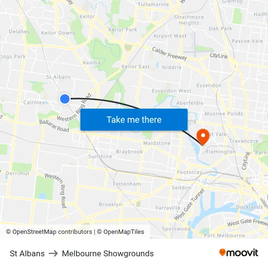 St Albans to Melbourne Showgrounds map