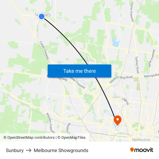 Sunbury to Melbourne Showgrounds map
