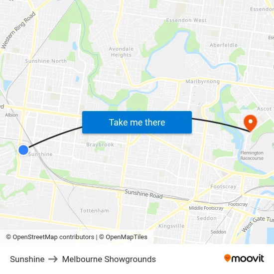Sunshine to Melbourne Showgrounds map