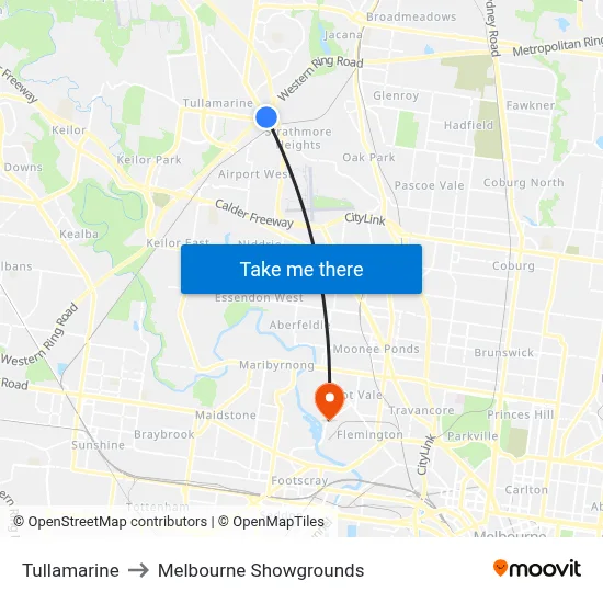 Tullamarine to Melbourne Showgrounds map