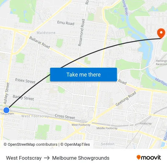 West Footscray to Melbourne Showgrounds map
