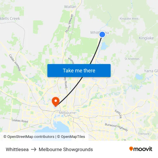 Whittlesea to Melbourne Showgrounds map