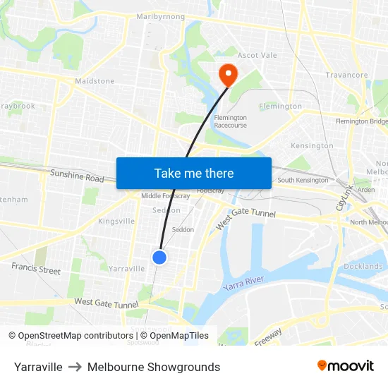 Yarraville to Melbourne Showgrounds map