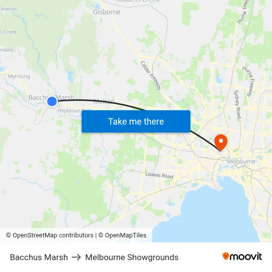 Bacchus Marsh to Melbourne Showgrounds map