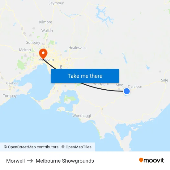 Morwell to Melbourne Showgrounds map