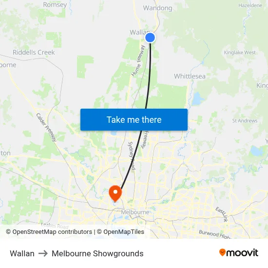 Wallan to Melbourne Showgrounds map
