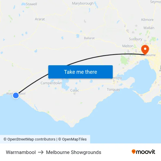 Warrnambool to Melbourne Showgrounds map