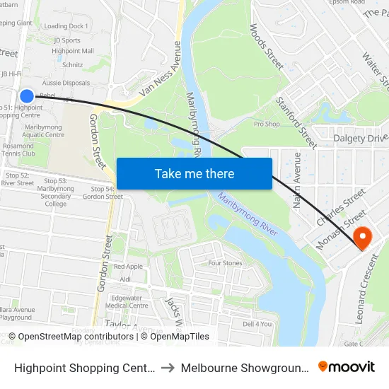 Highpoint Shopping Centre to Melbourne Showgrounds map