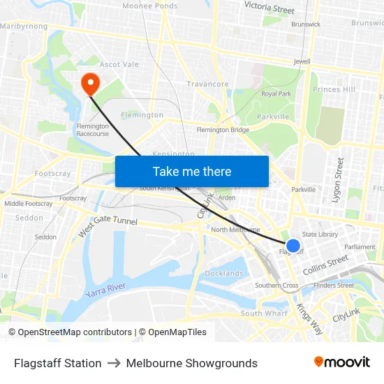 Flagstaff Station to Melbourne Showgrounds map