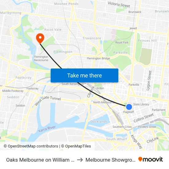 Oaks Melbourne on William Suites to Melbourne Showgrounds map