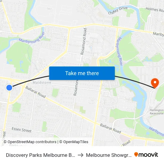 Discovery Parks Melbourne Braybrook to Melbourne Showgrounds map
