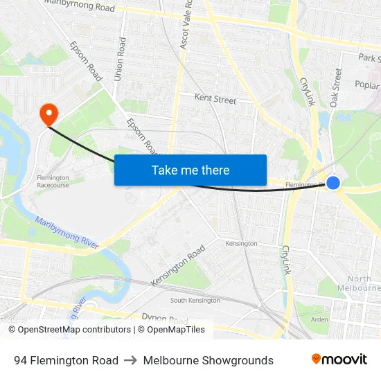 94 Flemington Road to Melbourne Showgrounds map