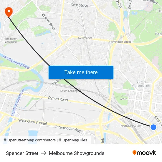 Spencer Street to Melbourne Showgrounds map