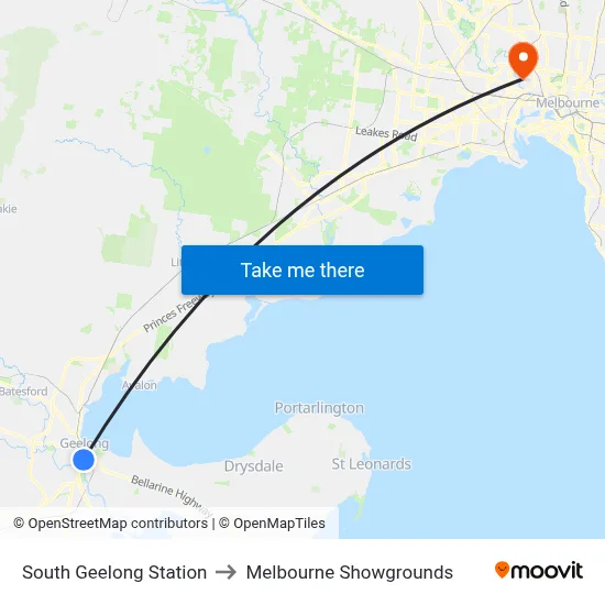 South Geelong Station to Melbourne Showgrounds map