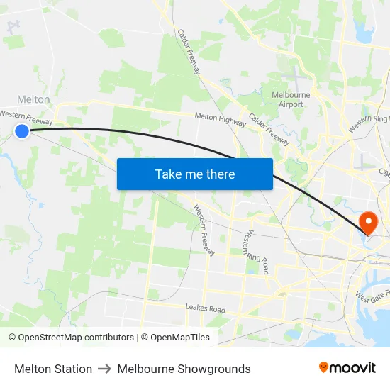 Melton Station to Melbourne Showgrounds map