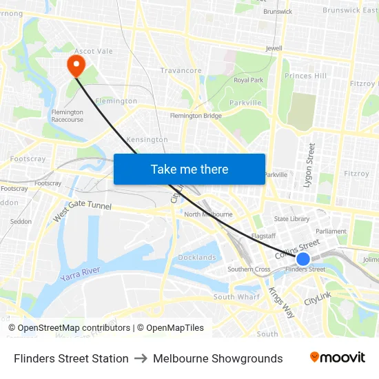 Flinders Street Station to Melbourne Showgrounds map