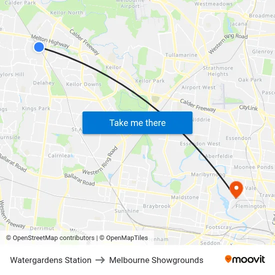 Watergardens Station to Melbourne Showgrounds map
