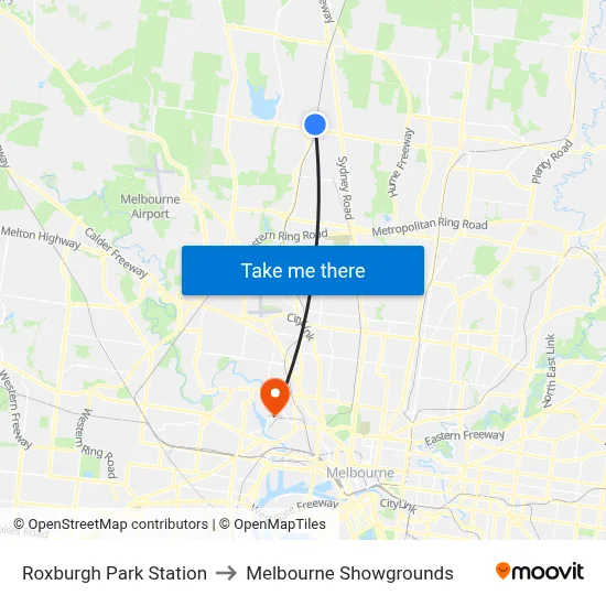Roxburgh Park Station to Melbourne Showgrounds map