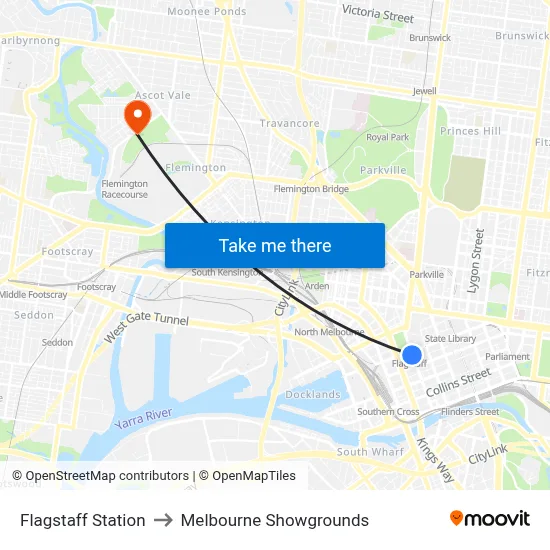 Flagstaff Station to Melbourne Showgrounds map