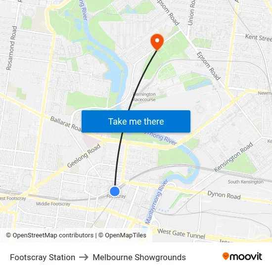 Footscray Station to Melbourne Showgrounds map