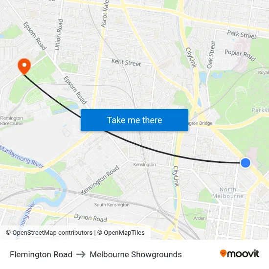 Flemington Road to Melbourne Showgrounds map